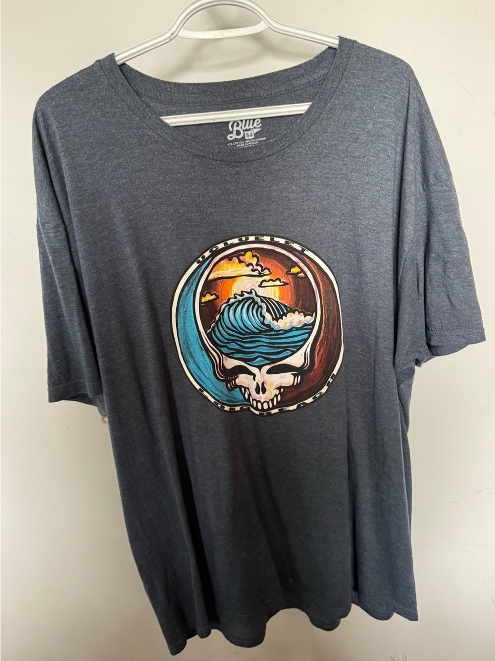 Blue 84 Charcoal Surf Skull Graphic Tee with Sunset Colors
